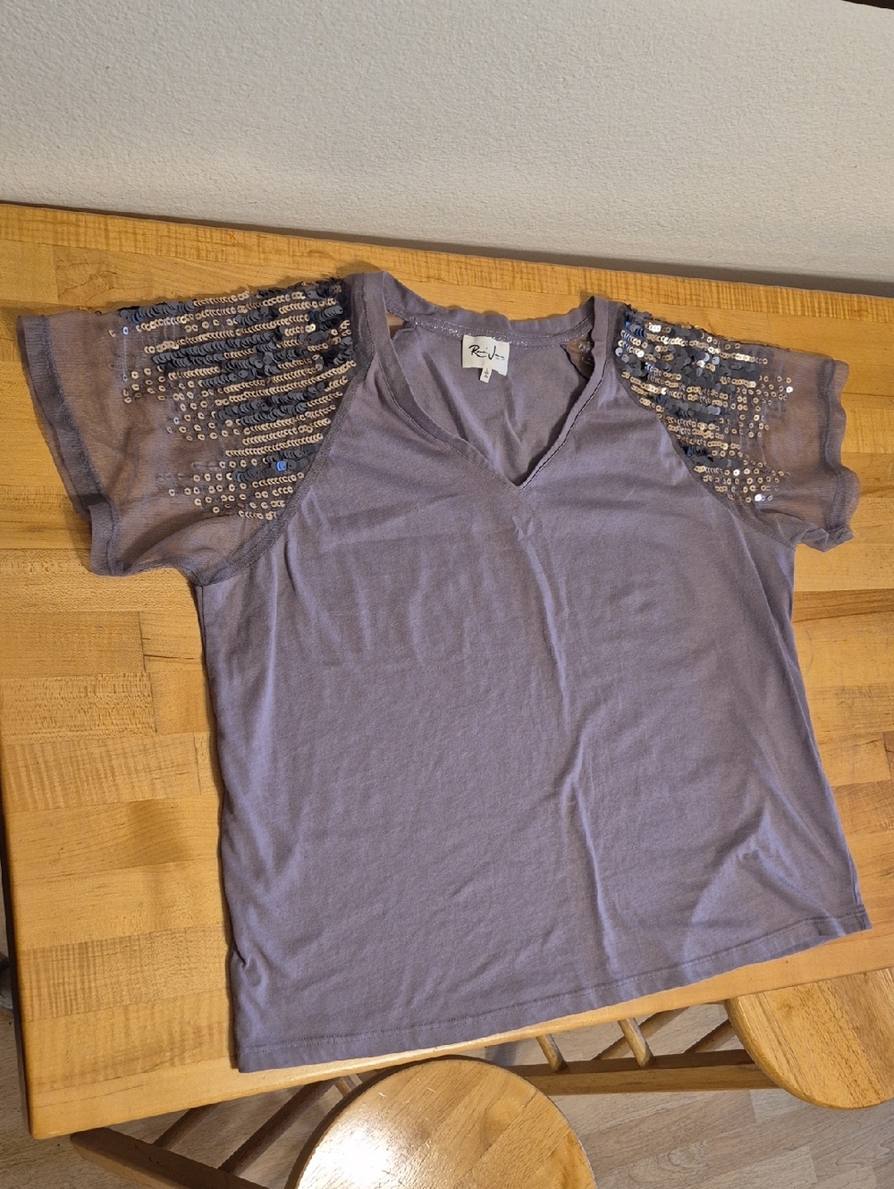 Remi James NYC Purple Mesh & Sequin Short Sleeves